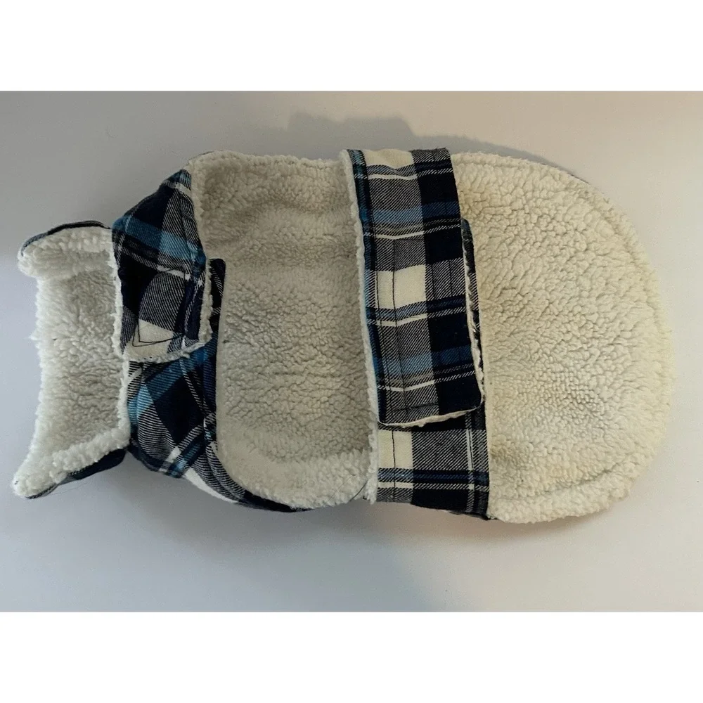 Simply Wag Fleece Lined Plaid Dog Jacket Coat Blue Black Pet Size Small